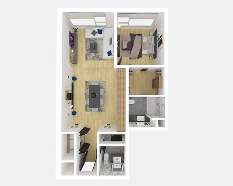Floor plan for 1 bed, 1.5 baths, 902 sqft